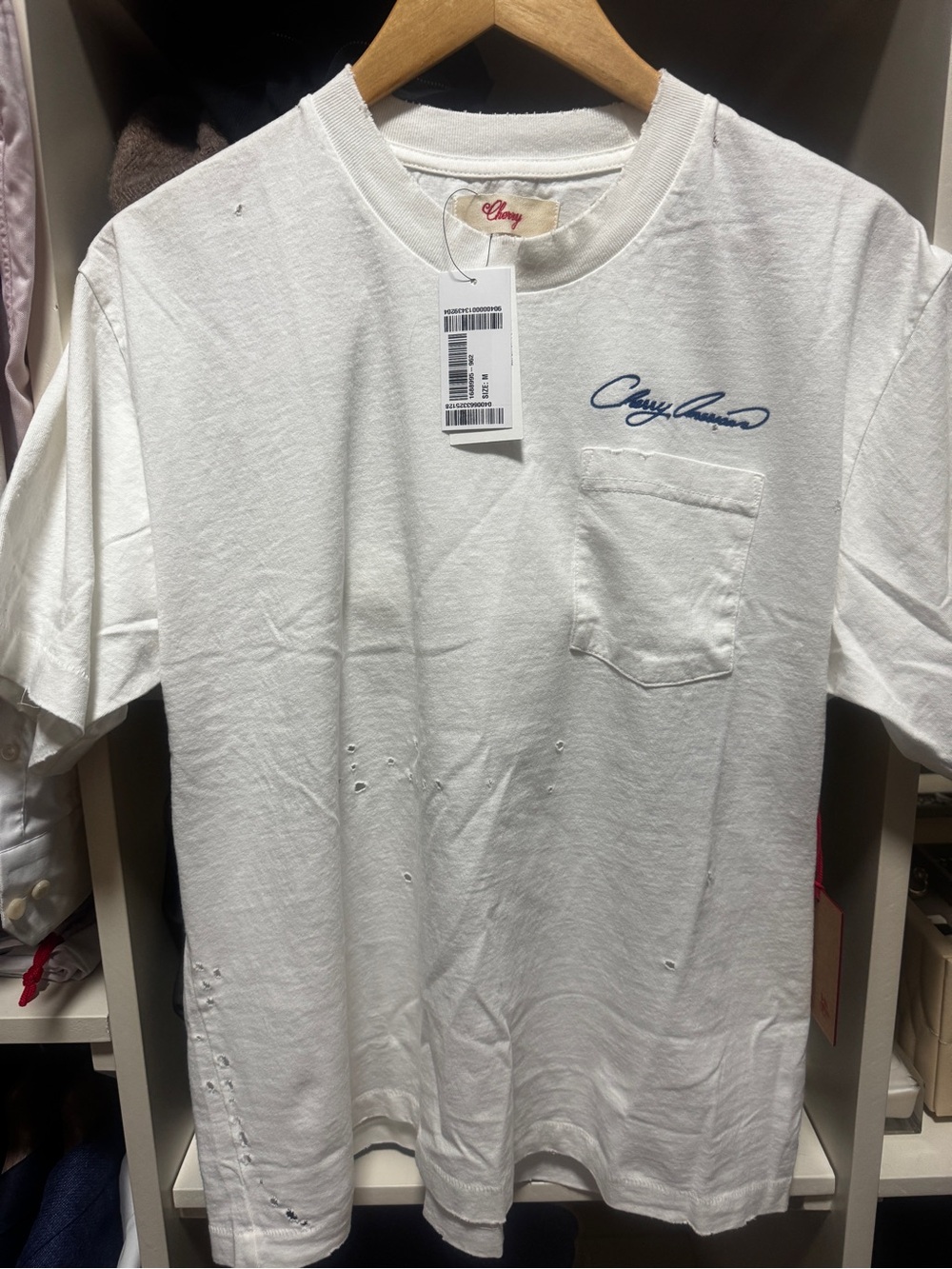 New Cherry Los Angeles Distressed Logo Embroidered Cotton-Jersey T Shirt